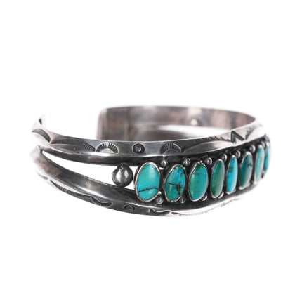 6.375" 30's-40's Navajo double carinated silver turquoise row cuff bracelet - Estate Fresh Austin