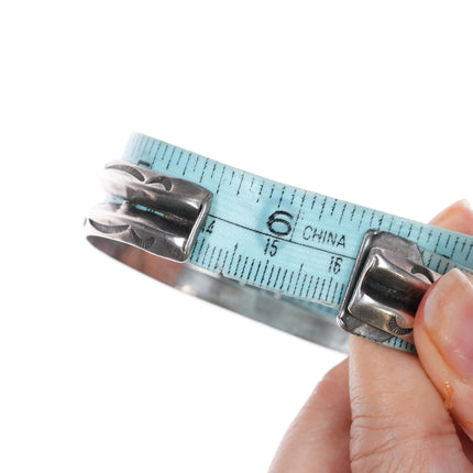 6.375" 30's-40's Navajo double carinated silver turquoise row cuff bracelet - Estate Fresh Austin