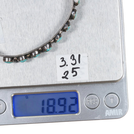 7" 40's-50's Zuni carved turquoise row cuff bracelet w/nice deep stamped sides - Estate Fresh Austin