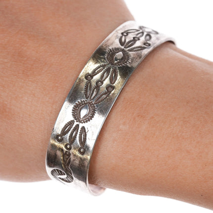 6.25" 20's-30's Navajo ingot silver cuff bracelet with nice stampings - Estate Fresh Austin