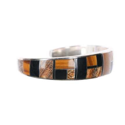7.12" Chee-Supersmiths David Rosales Navajo silver petrified wood cuff bracelet - Estate Fresh Austin