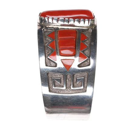 6.875 Michael Perry Navajo silver coral inlay cuff bracelet - Estate Fresh Austin