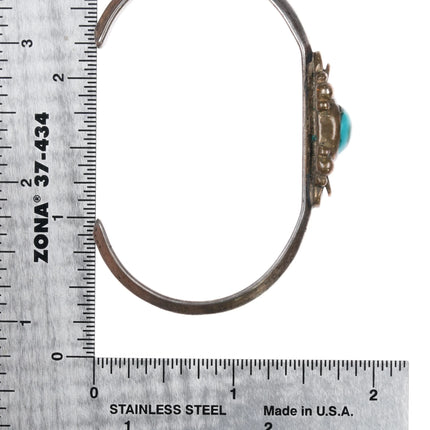 6.25" Vintage Silver and brass Native American cuff bracelet w/ Nice turquoise - Estate Fresh Austin