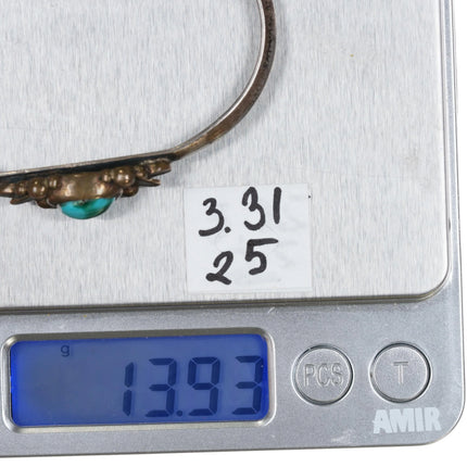 6.25" Vintage Silver and brass Native American cuff bracelet w/ Nice turquoise - Estate Fresh Austin