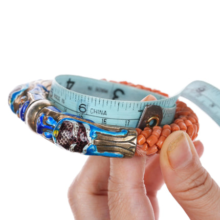Antique Chinese Republic period silver enamel coral beads dragon bangle bracelet - Estate Fresh Austin