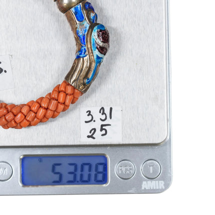 Antique Chinese Republic period silver enamel coral beads dragon bangle bracelet - Estate Fresh Austin