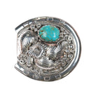 Small Vintage Morty Johnson Navajo silver and turquoise belt buckle - Estate Fresh Austin
