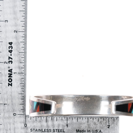 6.375" April Seciwa Zuni silver intarsia inlay cuff bracelet - Estate Fresh Austin