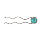 Riverwoman Design Hammered Sterling and turquoise large hair pin - Estate Fresh Austin