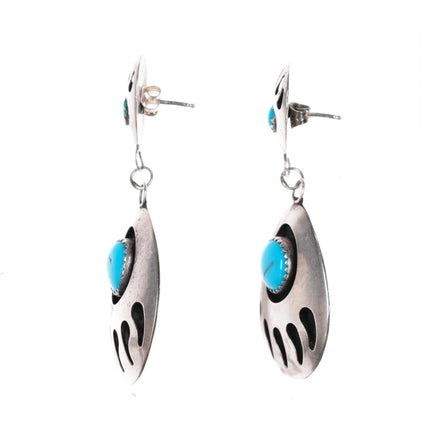 Large Navajo SJ Bear paw sterling and turquoise earrings - Estate Fresh Austin