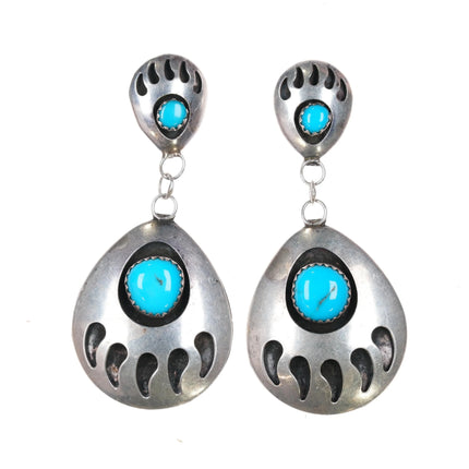 Large Navajo SJ Bear paw sterling and turquoise earrings - Estate Fresh Austin