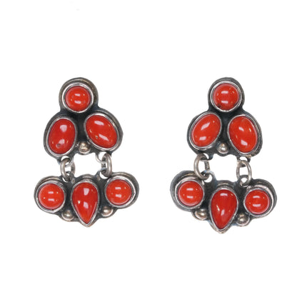 Geneva Apachito Navajo silver Mediterranean coral earrings - Estate Fresh Austin