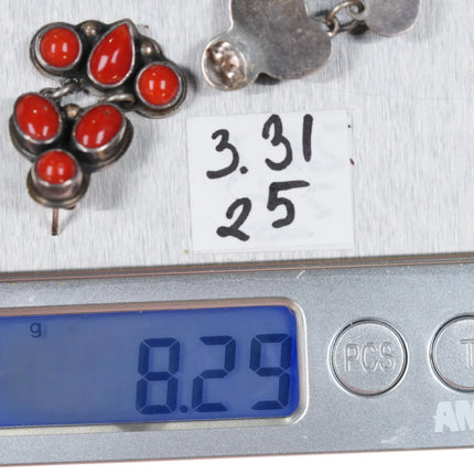 Geneva Apachito Navajo silver Mediterranean coral earrings - Estate Fresh Austin