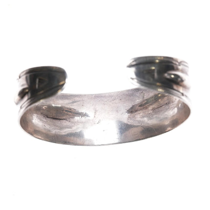 6.75" 30's-40's Navajo silver repousse hand stamped cuff bracelet with turquoise - Estate Fresh Austin