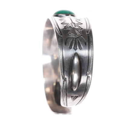 6.75" 30's-40's Navajo silver repousse hand stamped cuff bracelet with turquoise - Estate Fresh Austin