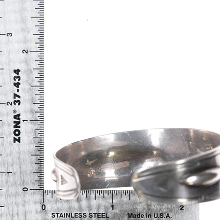 6.75" 30's-40's Navajo silver repousse hand stamped cuff bracelet with turquoise - Estate Fresh Austin