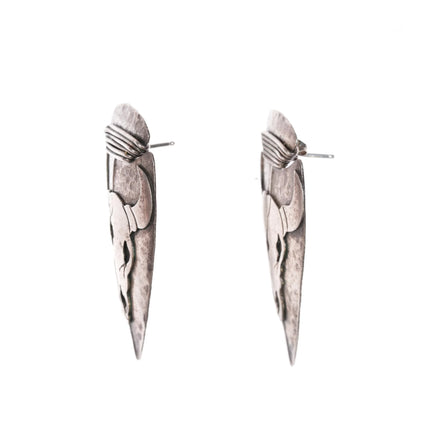 Vintage Southwestern sterling bull skull arrowhead earrings - Estate Fresh Austin