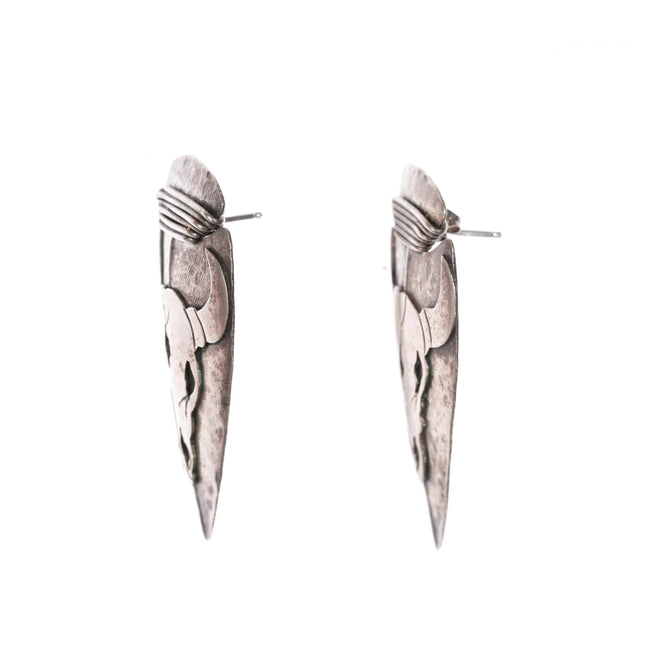 Vintage Southwestern sterling bull skull arrowhead earrings - Estate Fresh Austin