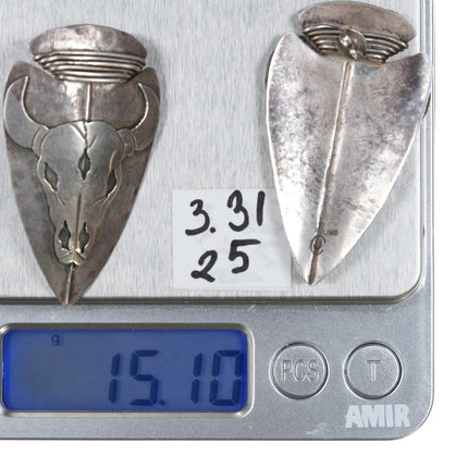 Vintage Southwestern sterling bull skull arrowhead earrings - Estate Fresh Austin
