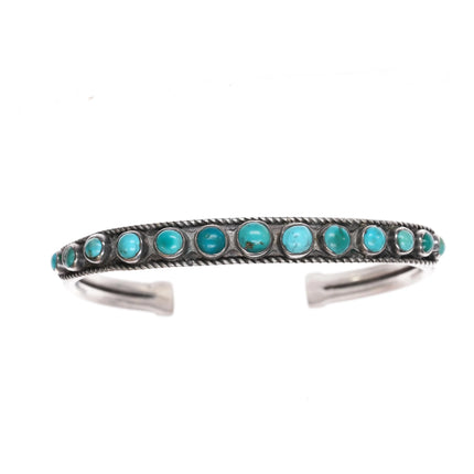 6.625" 20's-30's Sturdy Navajo silver snake eye turquoise row cuff bracelet - Estate Fresh Austin
