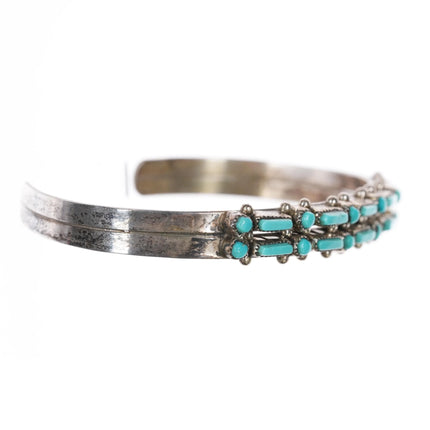 6.12" Vintage Zuni dot-dot-dash double row silver and turquoise cuff bracelet - Estate Fresh Austin
