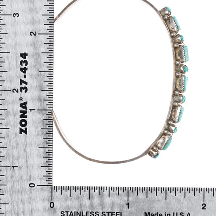 6.12" Vintage Zuni dot-dot-dash double row silver and turquoise cuff bracelet - Estate Fresh Austin