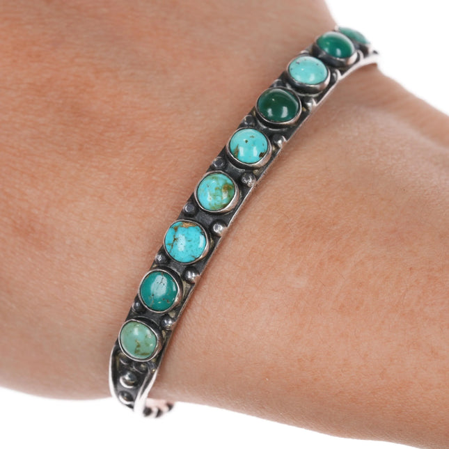 6.25" 30's-40's Navajo silver snake eye turquoise row cuff bracelet 1 - Estate Fresh Austin