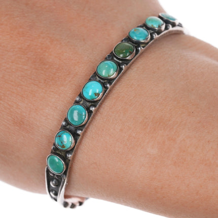 6.25" 30's-40's Navajo silver snake eye turquoise row cuff bracelet 1a - Estate Fresh Austin