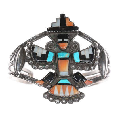 6.12" Zuni Knifewing Sterling multi-stone inlay cuff bracelet - Estate Fresh Austin