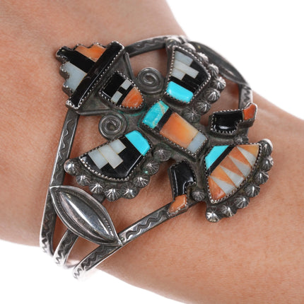 6.12" Zuni Knifewing Sterling multi-stone inlay cuff bracelet - Estate Fresh Austin