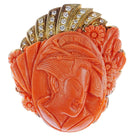 Huge Art Deco 18k/Diamond carved coral geisha pendant - Estate Fresh Austin