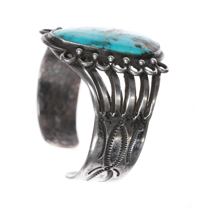 6.5" 20's-30's Navajo ingot silver cuff bracelet with large turquoise - Estate Fresh Austin