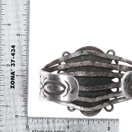 6.5" 20's-30's Navajo ingot silver cuff bracelet with large turquoise - Estate Fresh Austin