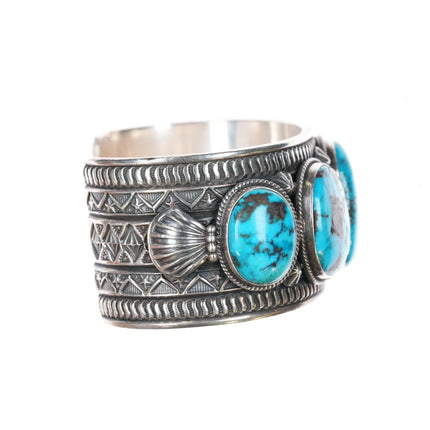 7.325" Darrell Cadman Navajo deep stamped silver large row cuff bracelet - Estate Fresh Austin