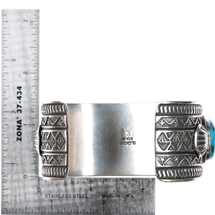 7.325" Darrell Cadman Navajo deep stamped silver large row cuff bracelet - Estate Fresh Austin