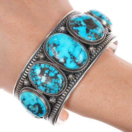 7.325" Darrell Cadman Navajo deep stamped silver large row cuff bracelet - Estate Fresh Austin