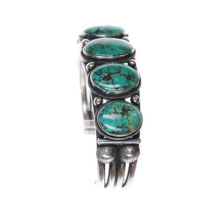 6.9" Harry Morgan Navajo silver green turquoise revival row cuff bracelet - Estate Fresh Austin