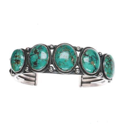 6.9" Harry Morgan Navajo silver green turquoise revival row cuff bracelet - Estate Fresh Austin