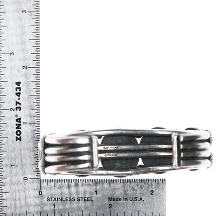 6.9" Harry Morgan Navajo silver green turquoise revival row cuff bracelet - Estate Fresh Austin