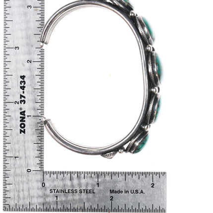 6.9" Harry Morgan Navajo silver green turquoise revival row cuff bracelet - Estate Fresh Austin