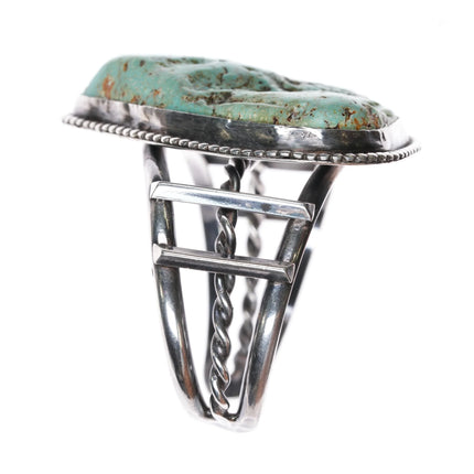 6.2" c1970 Vintage Navajo silver large turquoise cuff bracelet - Estate Fresh Austin