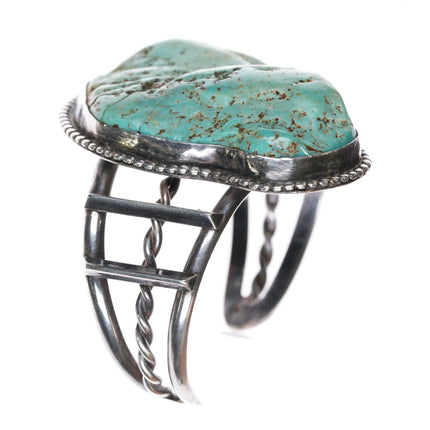 6.2" c1970 Vintage Navajo silver large turquoise cuff bracelet - Estate Fresh Austin