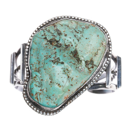 6.2" c1970 Vintage Navajo silver large turquoise cuff bracelet - Estate Fresh Austin