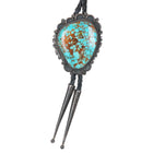 c1980 Benny Apachito Navajo silver red webbed Kingman turquoise bolo tie - Estate Fresh Austin