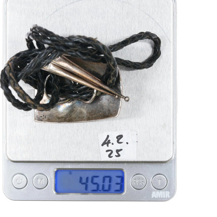 c1960's Bernard Dawahoya Hopi Overlay bolo tie Deer sterling silver - Estate Fresh Austin