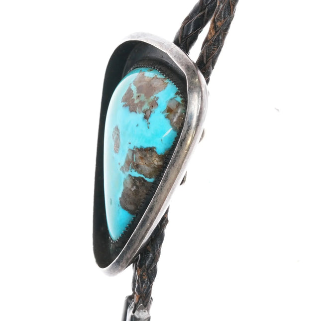 c1960 c-31 Modernist silver bolo tie with turquoise - Estate Fresh Austin