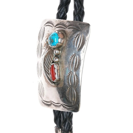 1980's Jeff Largo Navajo sterling, turquoise, and coral bolo tie - Estate Fresh Austin