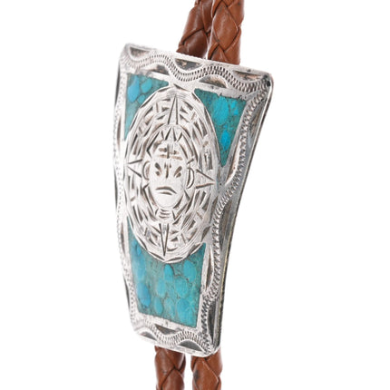 Vintage RSS Mexican sterling chip inlay bolo tie - Estate Fresh Austin