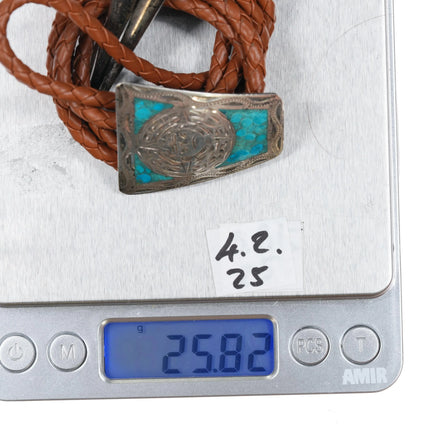 Vintage RSS Mexican sterling chip inlay bolo tie - Estate Fresh Austin