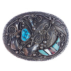 c1980's Vintage Navajo sterling, turquoise, belt buckle with Zuni inlay - Estate Fresh Austin